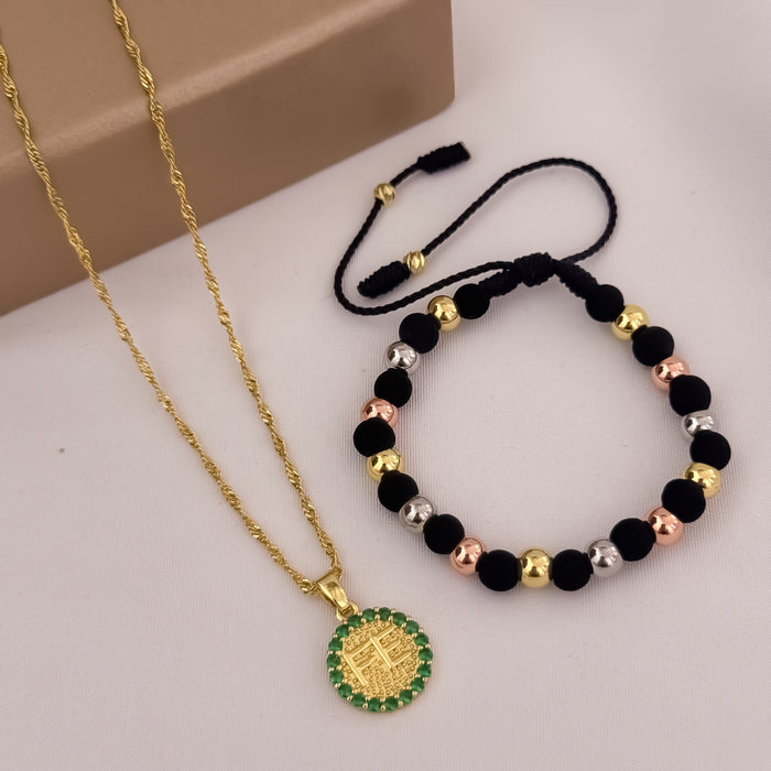 Conjunto Singapur + Dije Fe Verde + Manilla 3 Oros