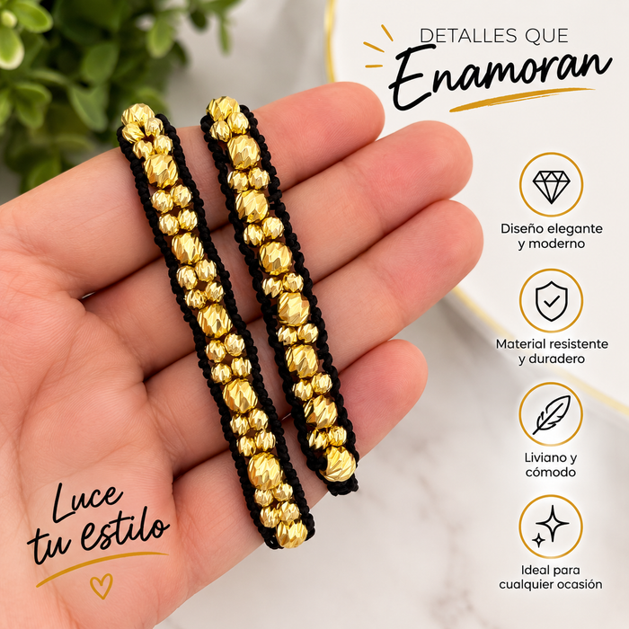 Dúo Pulseras Negro y Oro · 3 Carriles