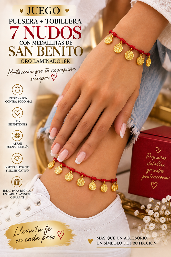 Juego Pulsera + Tobillera 7 Nudos San Benito