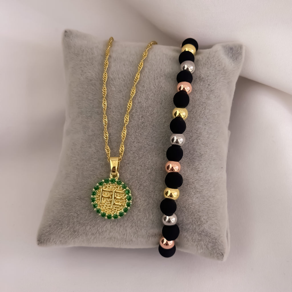 Conjunto Singapur + Dije Fe Verde + Manilla 3 Oros