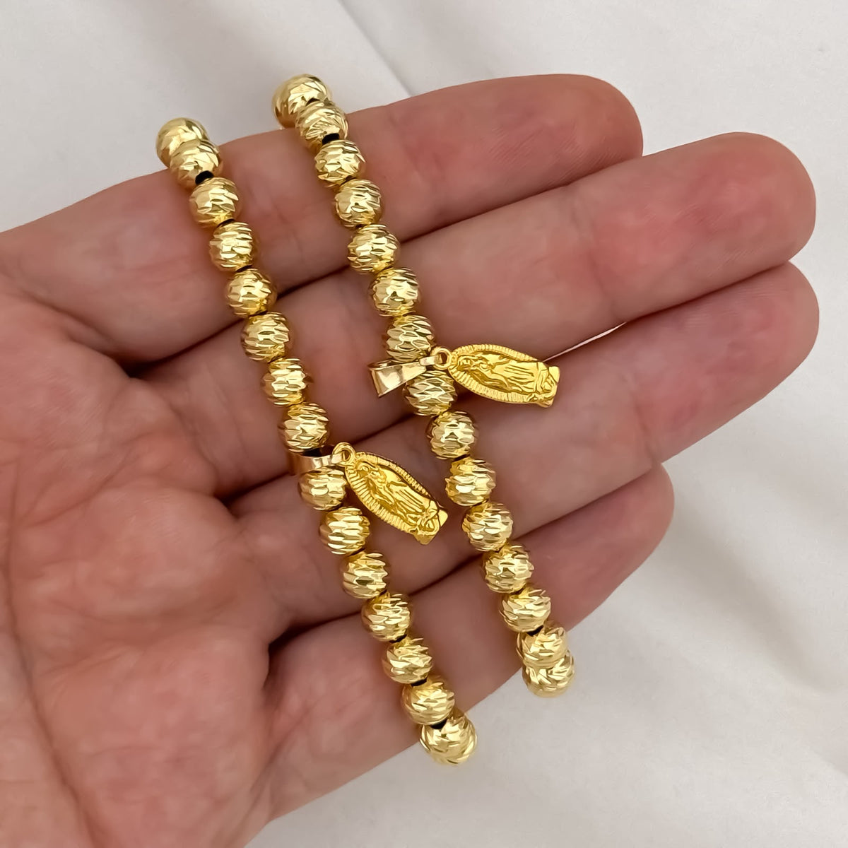 Dúo Pulseras Balín Italiano 6 mm + Virgen de Guadalupe