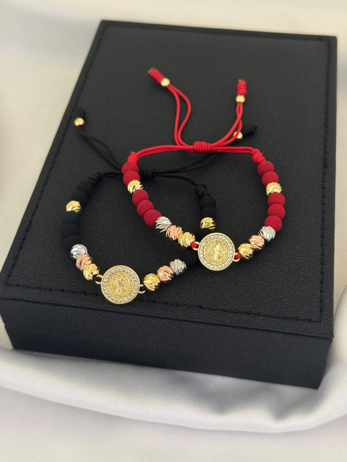Dúo Pulseras Italianas 3 Oros San Benito · 6 mm