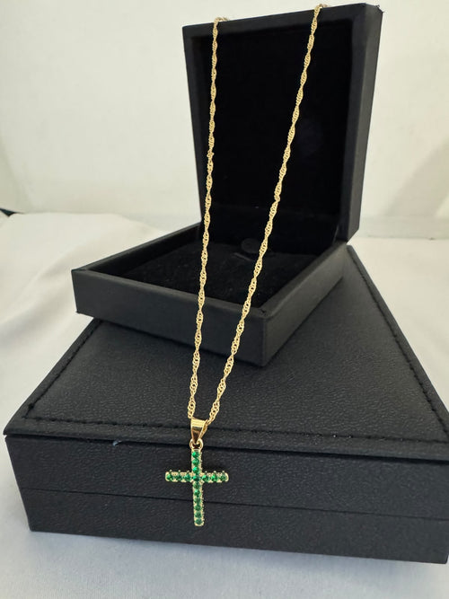 Cadena Singapur Dama 45 cm + Cruz Verde Esmeralda