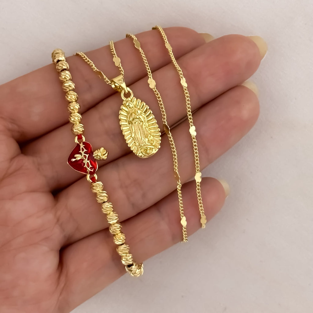 Combo Cadena Virgen de Guadalupe + Pulsera Corazón