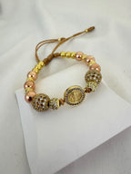 Pulsera San Benito Oro Rosa + Bola de Fuego