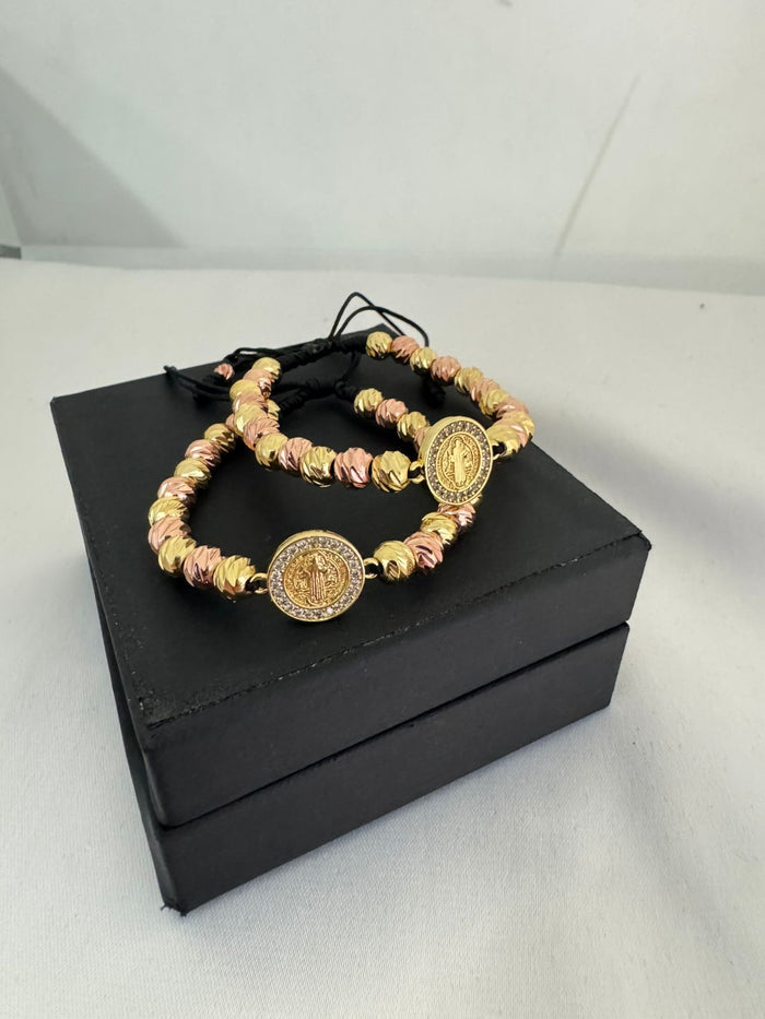 Dúo Pulseras San Benito Oro Rosa + Oro Amarillo