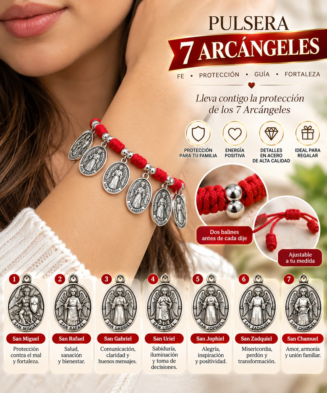 Pulsera 7 Arcángeles Hilo Rojo
