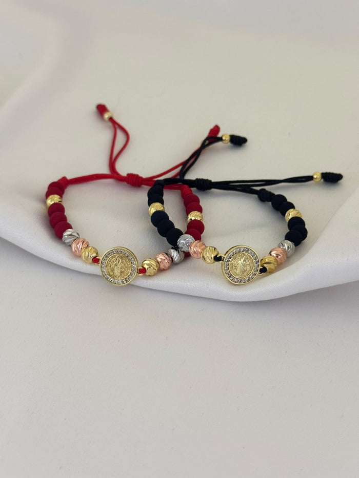 Dúo Pulseras Italianas 3 Oros San Benito · 6 mm