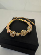Pulsera San Benito Oro Rosa + Bola de Fuego