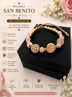 Pulsera San Benito Oro Rosa + Bola de Fuego