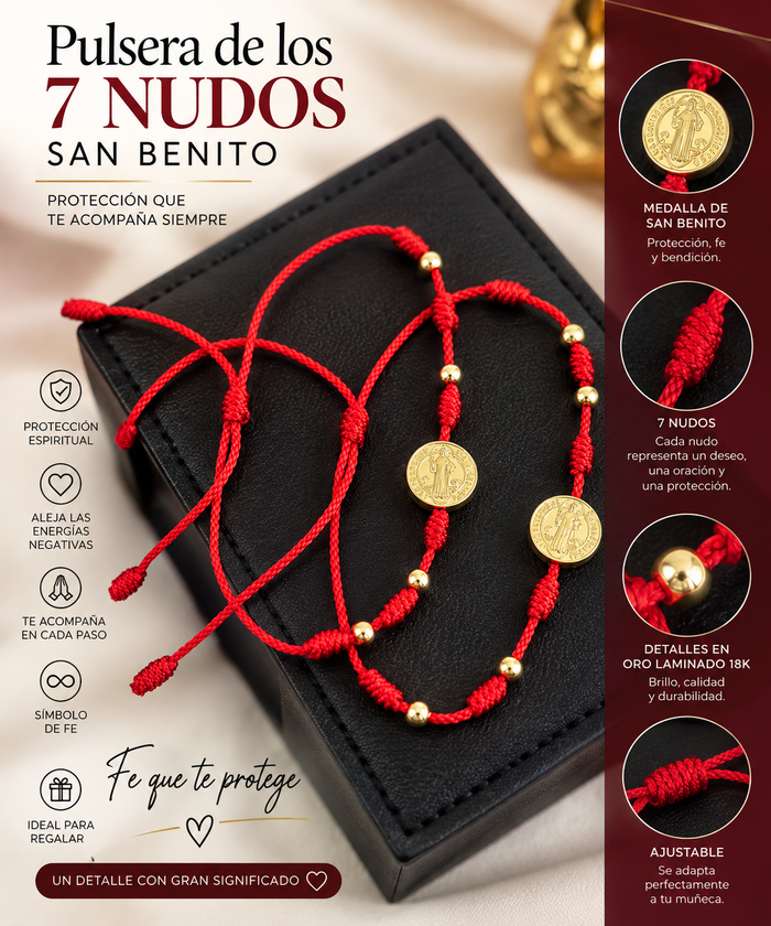 Dúo Pulseras 7 Nudos San Benito Hilo Rojo