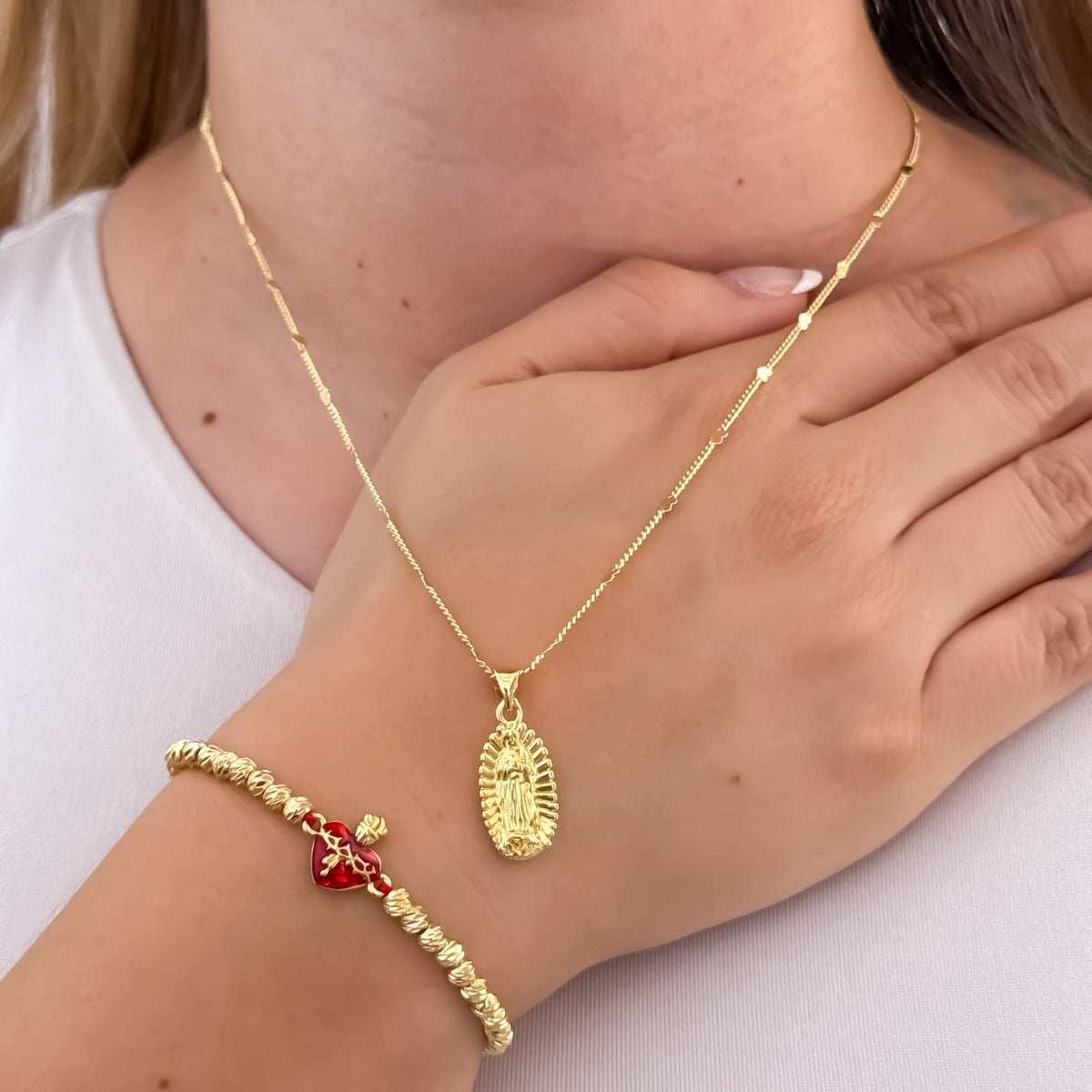 Combo Cadena Virgen de Guadalupe + Pulsera Corazón