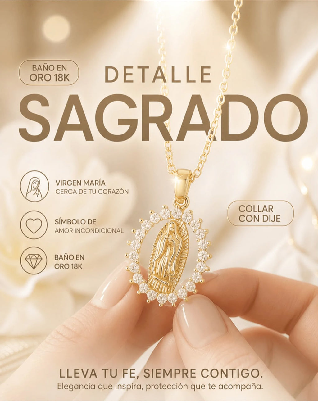 Collar Tejido Aros + Virgen de Guadalupe
