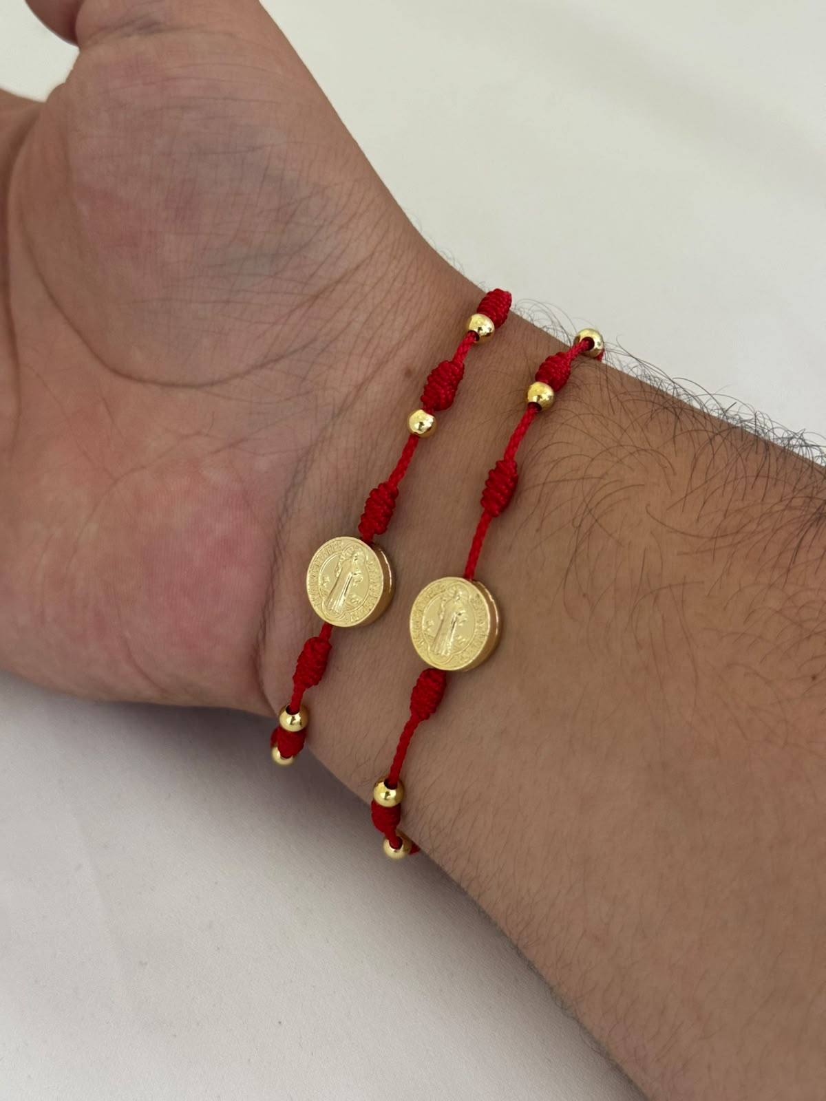 Dúo Pulseras 7 Nudos San Benito Hilo Rojo